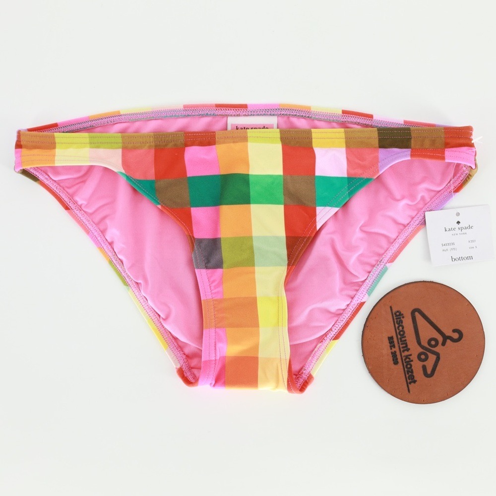 Kate Spade New York Multi Gingham Check Bikini Bottom Small NWT Beach‎ Vacation